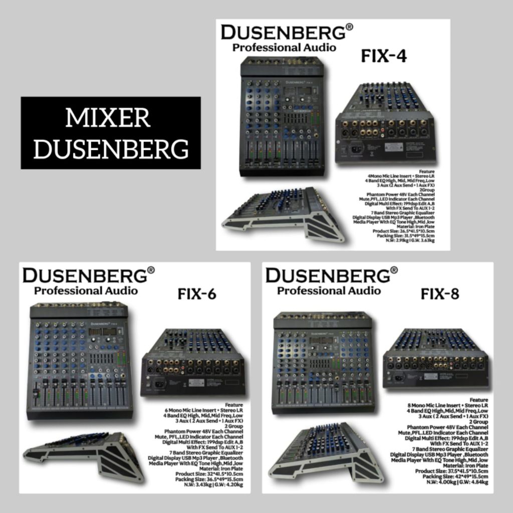 mixer audio dusenbergfix 4ch fix6ch fix8ch mixer bluetooth 199 dsp 7band equaliser original garansi.