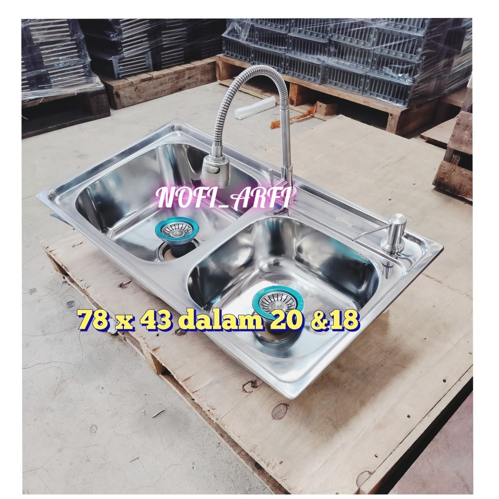 Murah bak cuci piring stainless uk 78 X 42/bak cuci piring 2 lubang/sink wastafel tebal