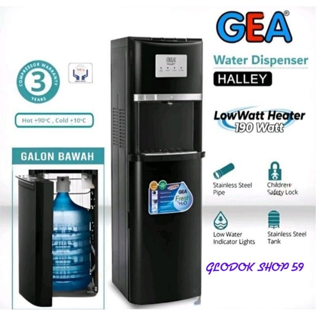 GEA HALLEY Water Dispenser Low Watt  Galon Bawah Panas Dingin Normal New