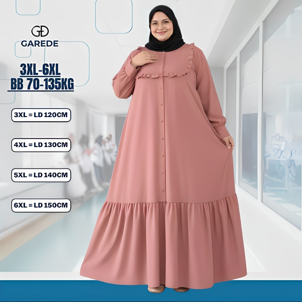 Garede - Gamis Jumbo LD 120 130 140 150 Kondangan Lebaran Busui Syari Polos Premium Mewah Elegan