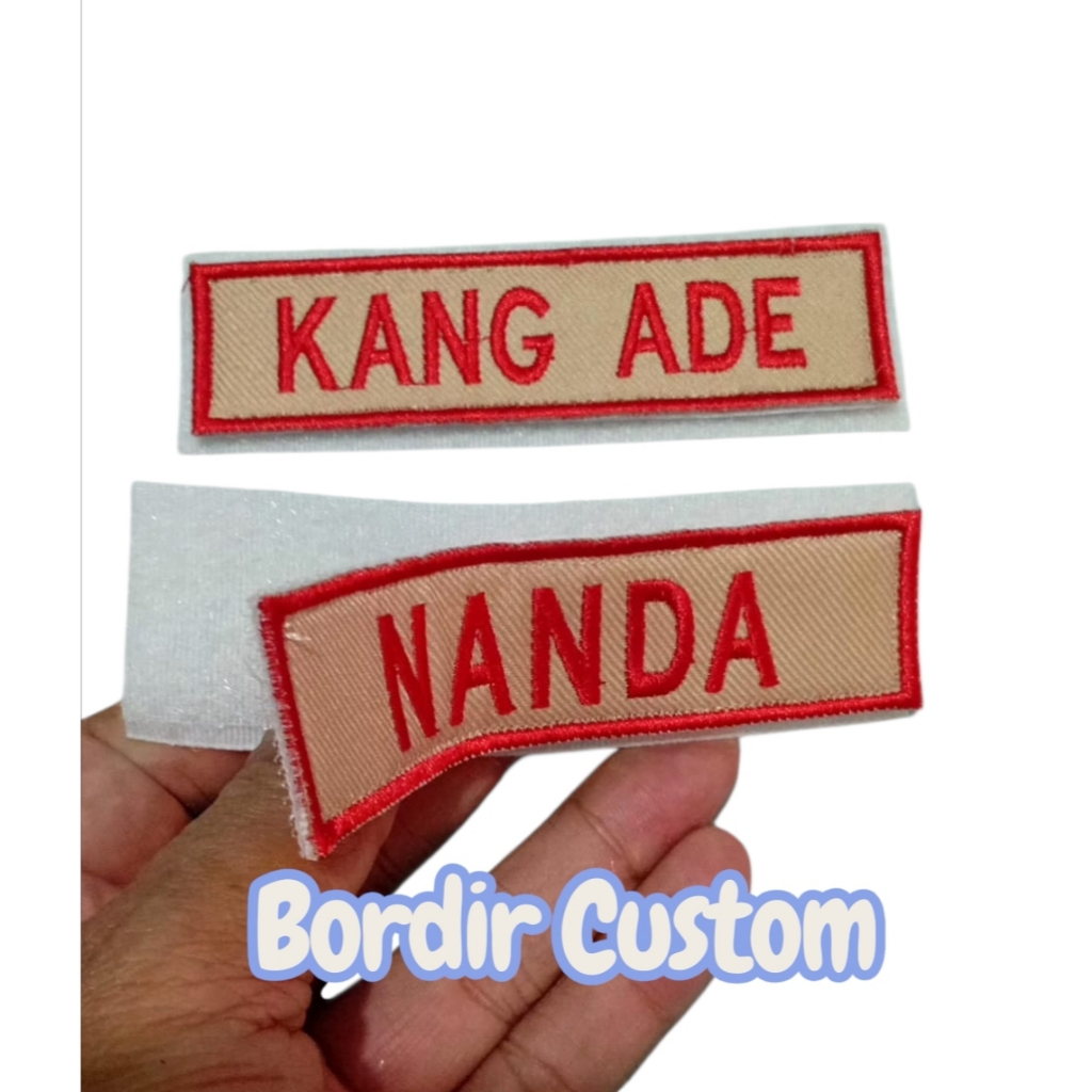 Bordir nama tidak timbul +Perekat 11x3cm/Bordir Premium