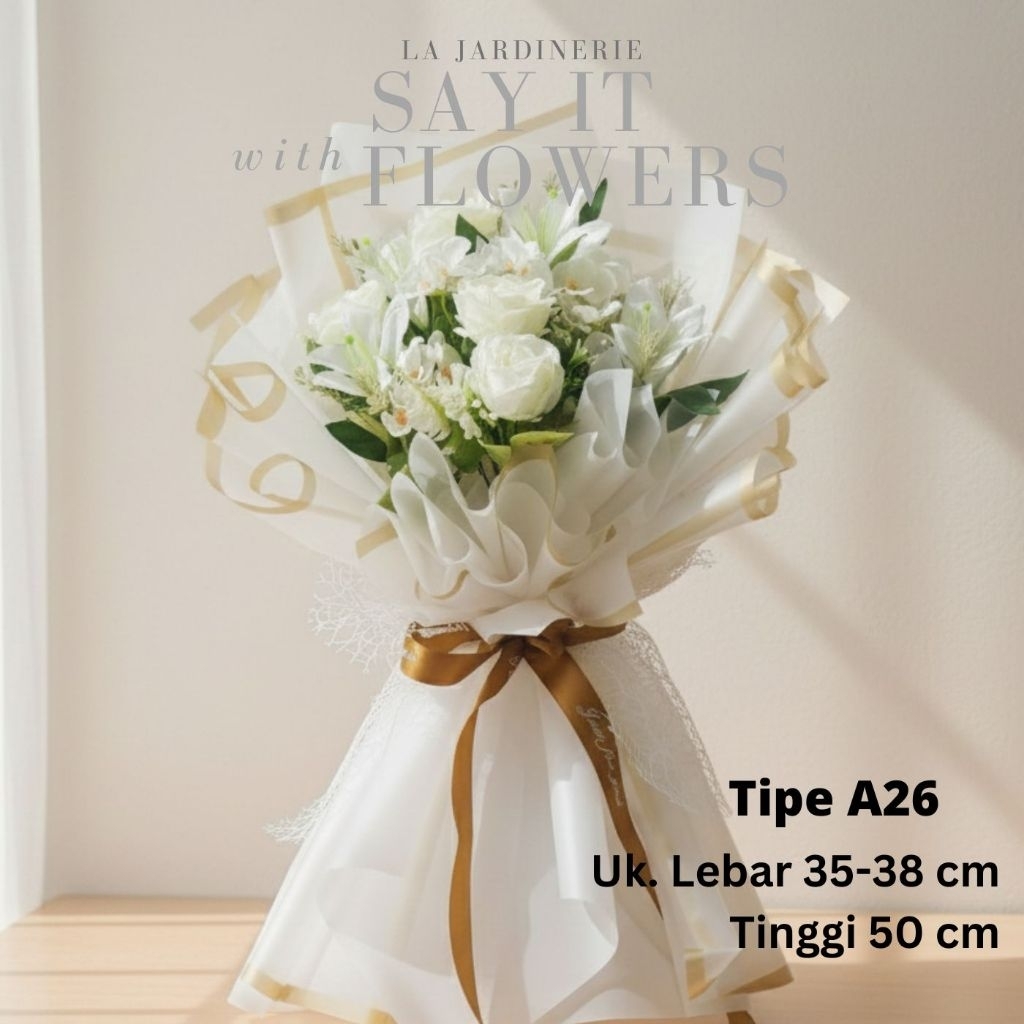 LA JARDINERIE Buket Bunga Putih Gold  Wisuda Sidang Lamaran Artificial Bunga Palsu