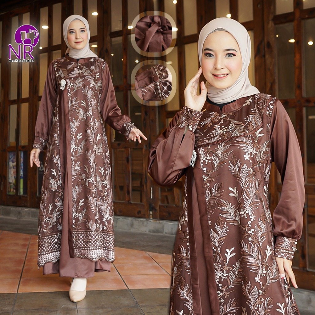 Gamis Pesta Mewah Maudy Dress Kombinasi Tulle Bordir Two Tone | Dress Kondangan Kekinian Rompi Sampi