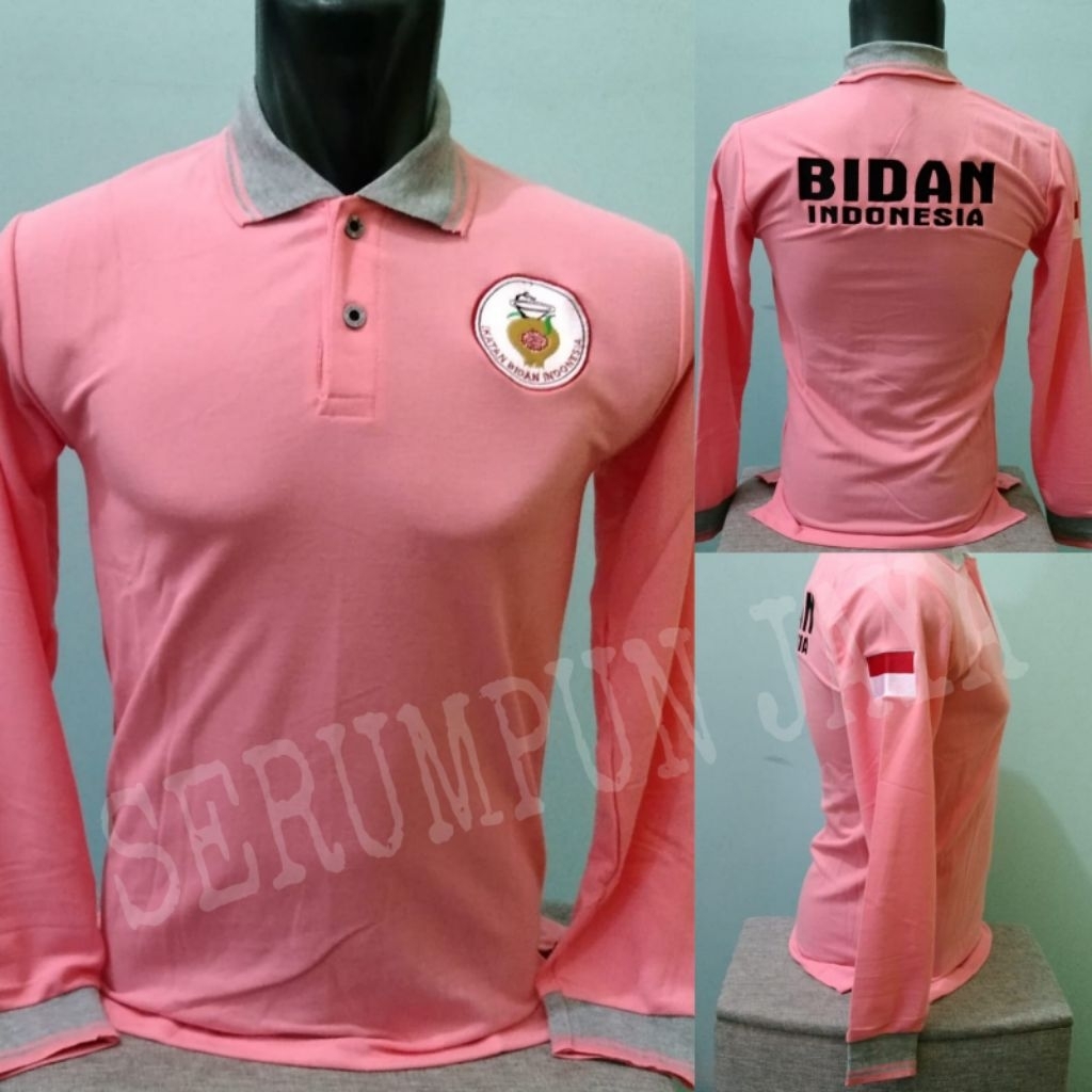 KAOS BIDAN PINK LENGAN PANJANG FULL BORDIR - KAOS KERAH BIDAN PANJANG PINK BORDIR - KAOS BIDAN