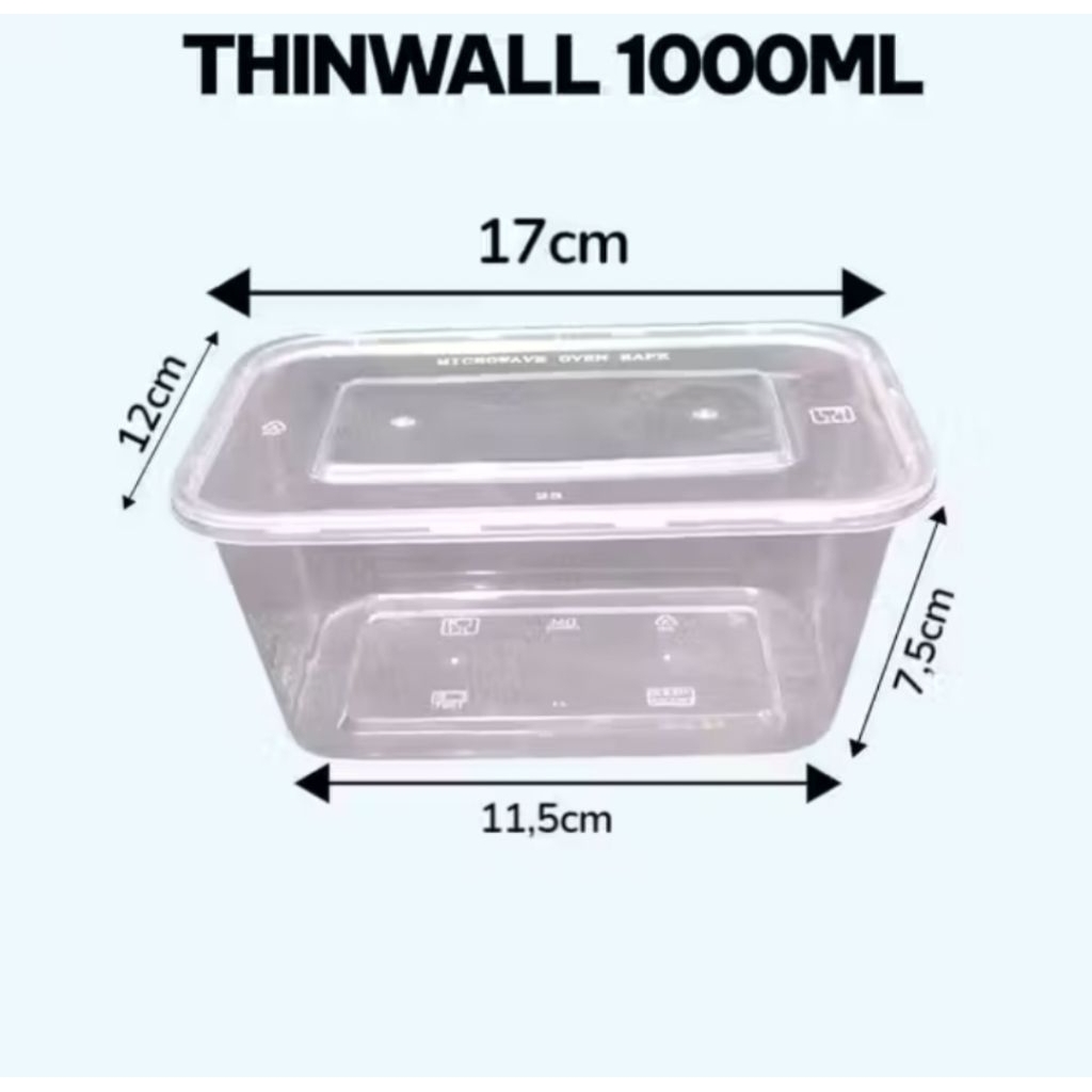 Thinwall Persegi Panjang + Tutup 1000ml Thinwall Wadah