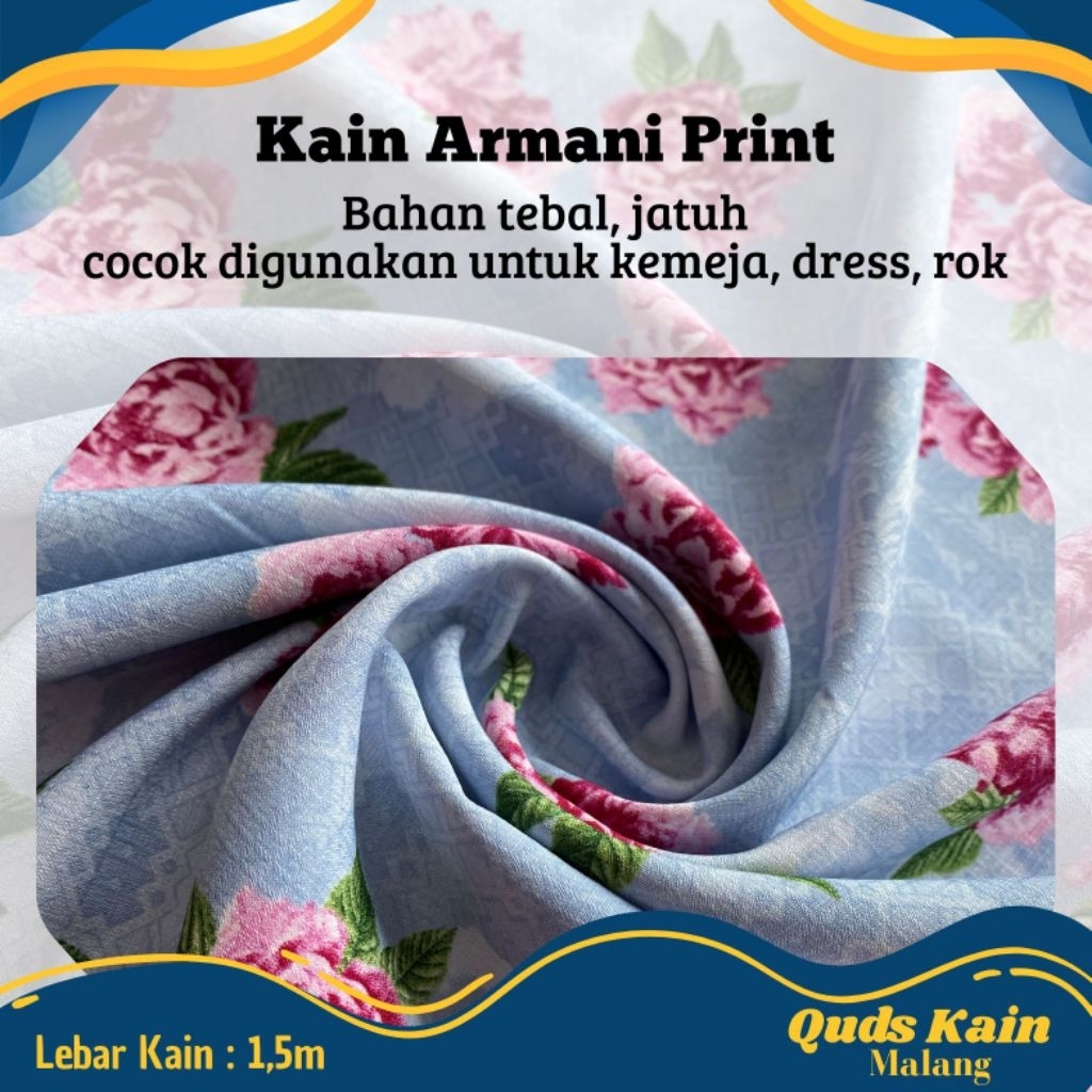 Kain Satin Armani Print Bunga | Kain Saten Armani | Armani Silk Print