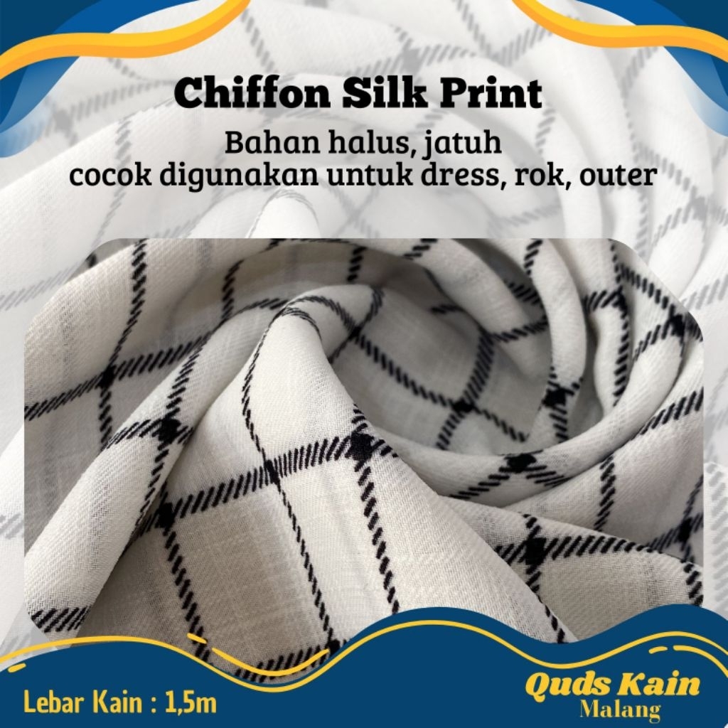 Kain Chiffon Silk Print | Kain Sifon Motif Kotak