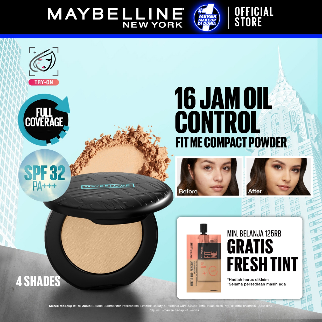 MAYBELLINE OFFICIAL Fit Me Matte + Poreless 16 Jam Oil Control Compact Powder SPF 32 PA+++ Make Up B