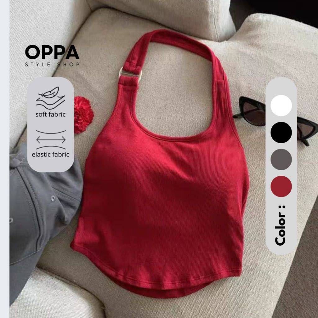 Oppa Style Shop Tanktop Crop Tali Leher TT004 Korean Sport Tanktop / Tanktop Crop Seksi Olahraga Run