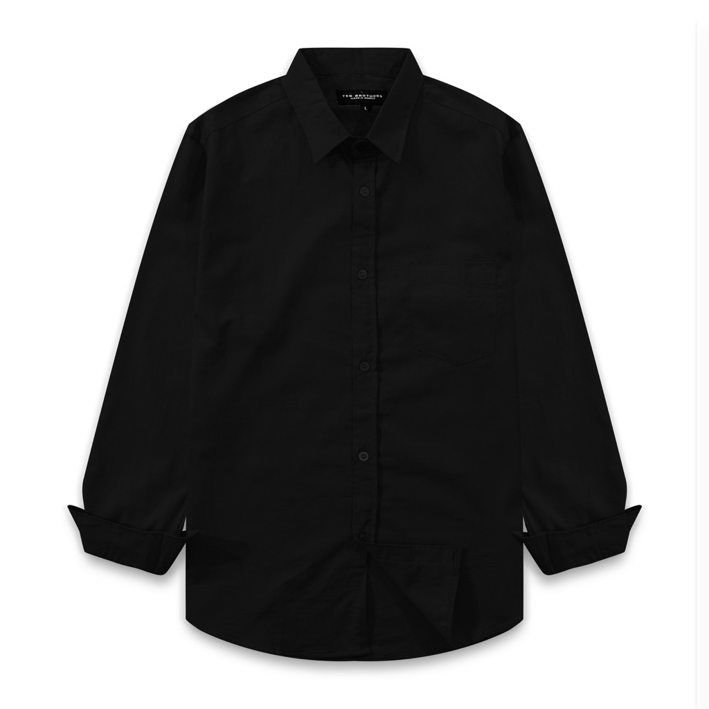 Kemeja Polos Pria Lengan Panjang Slim Fit Hitam