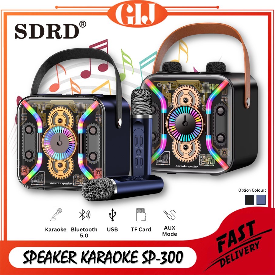 Speaker Bluetooth Karaoke SDRD SP-300 Wireless Karaoke Dual Mikrofon Portable