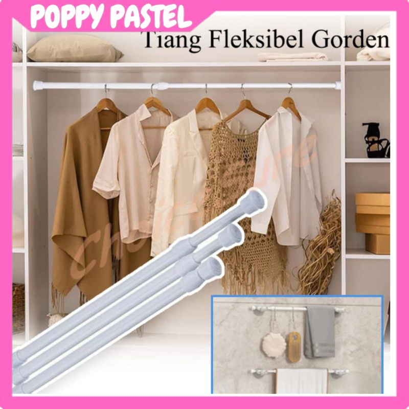 HL0770 Tiang Fleksibel Tiang Gorden Kolong Dapur Tiang Tanpa Paku Tiang Serbaguna untuk Gorden Lemar