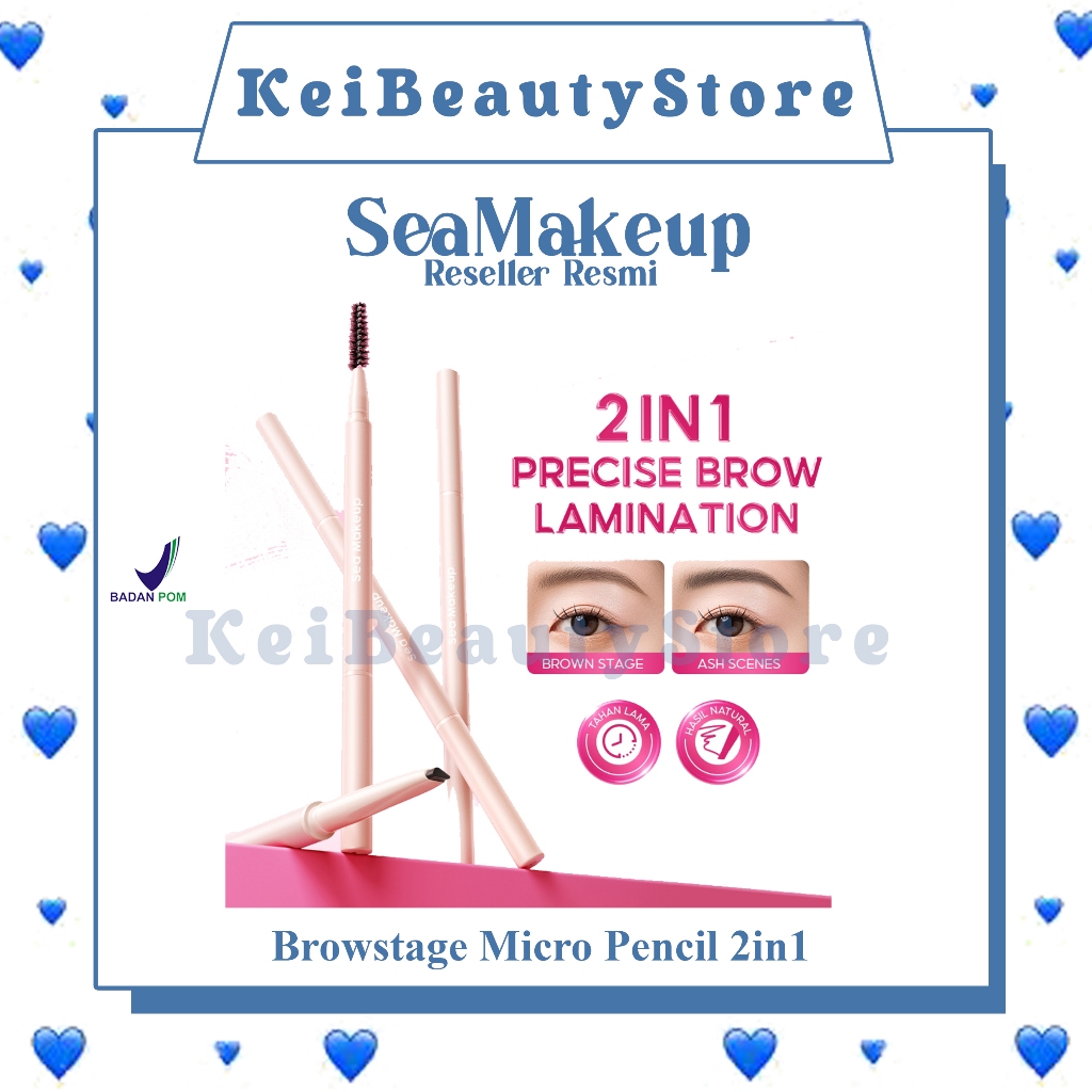 Sea Makeup Browstage Micro Pencil 2in1 – Pensil Alis Eyebrow Praktis dengan Spoolie untuk Alis Rapih