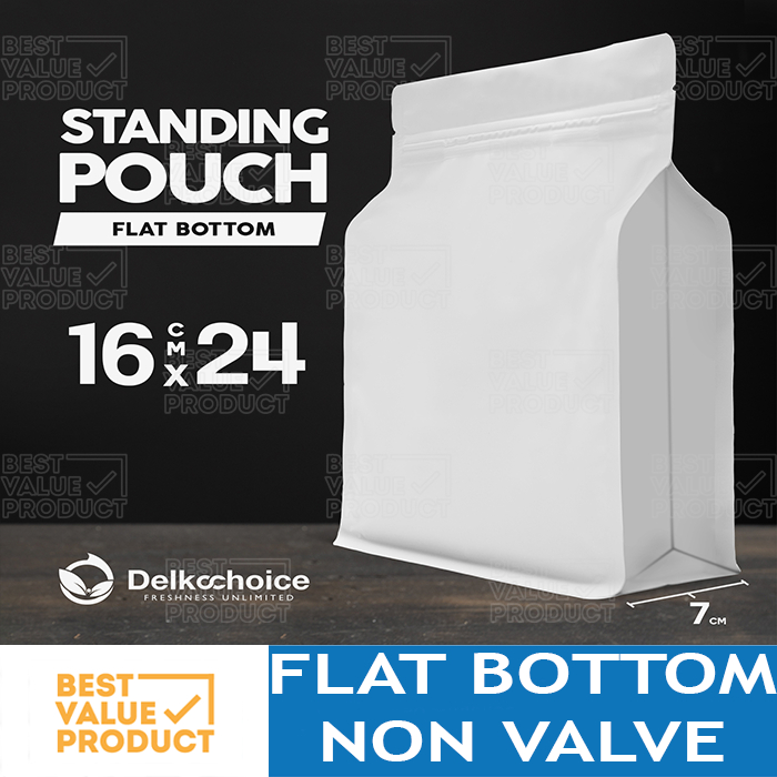 (PACK) Standing pouch FLAT bottom 16x24 NON valve WHITE 16 x 24 + 7 cm