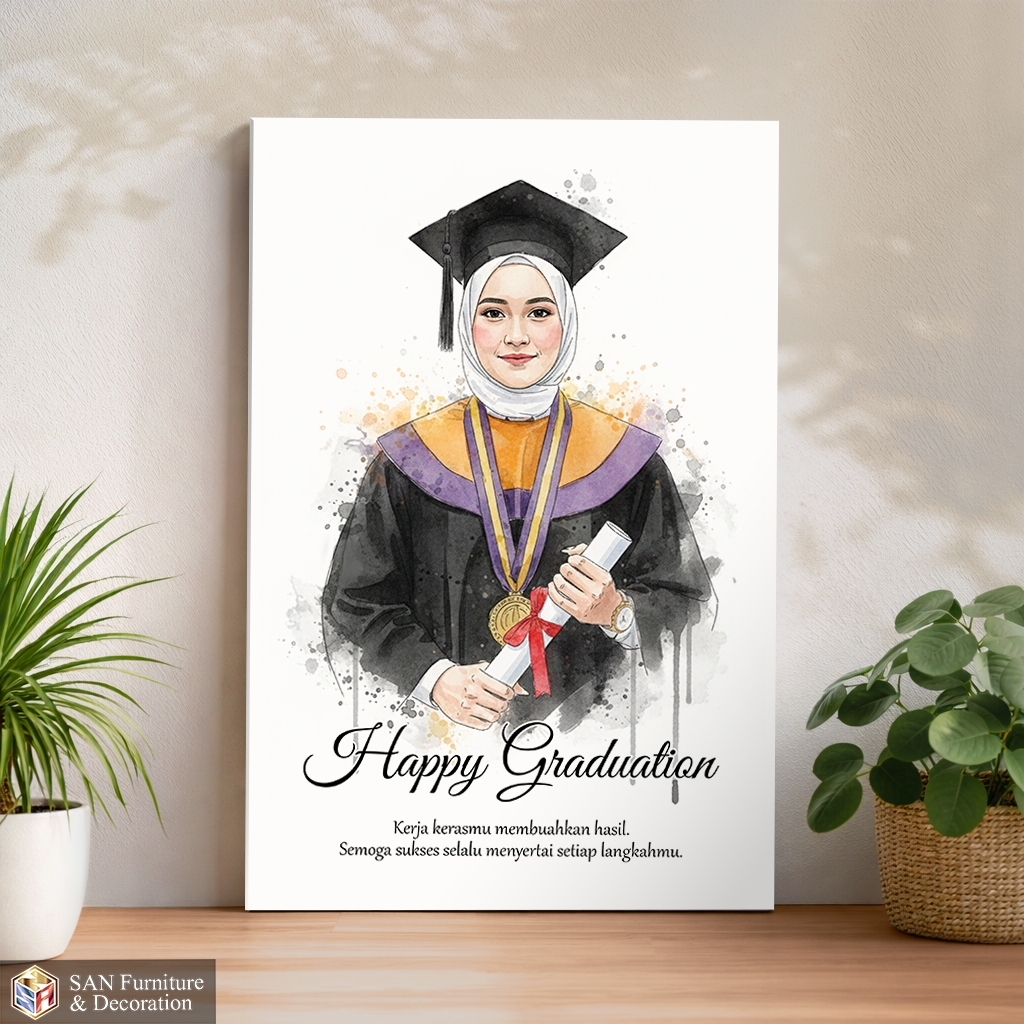 Kado Wisuda Lukisan Wajah Custom, Lukisan Wisuda, Lukisan Sempro, Kado untuk Sahabat, Kado graduate 