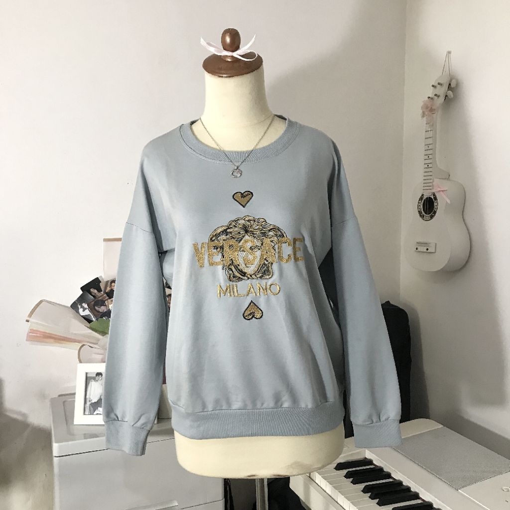 blue versace sweatshirt sweater biru preloved