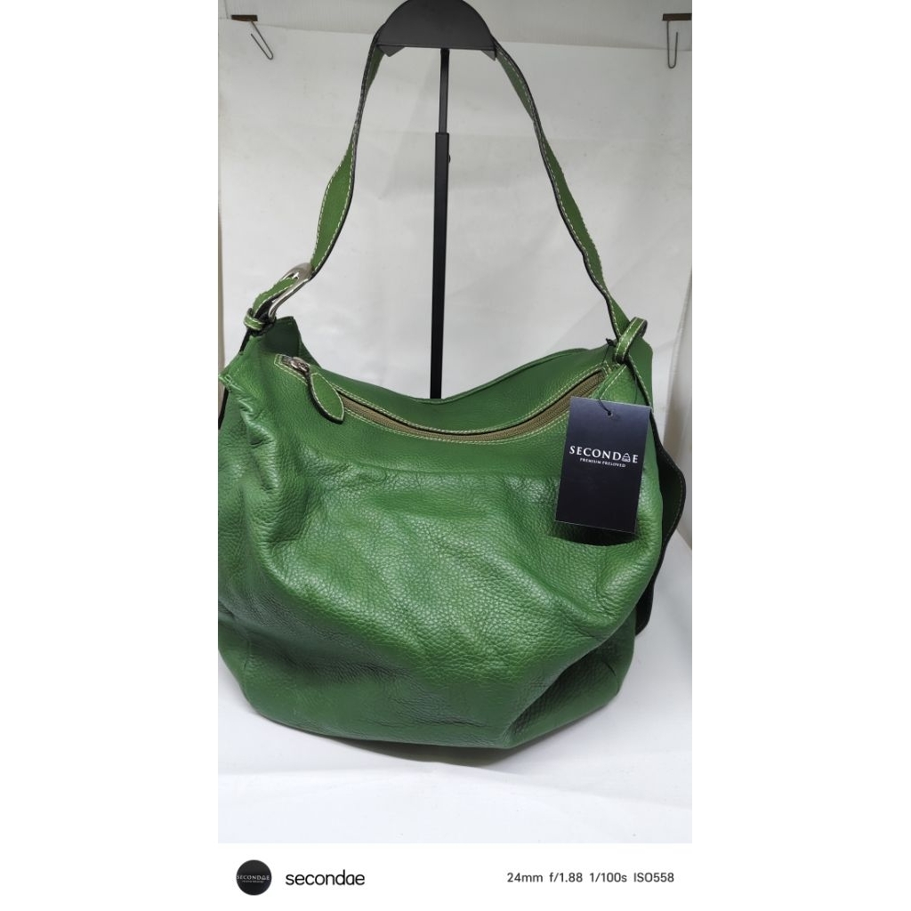 tas kulit hijau botol/hobo bag no brand preloved