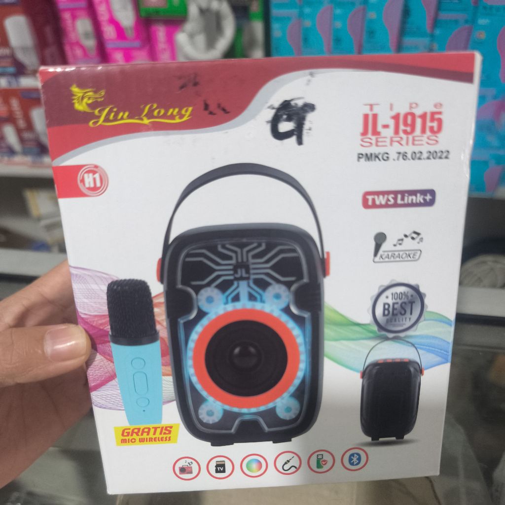 Speaker Jinlong JL 1915 H1 Superbass dilengkapi dengan 1 Mic Wireless
