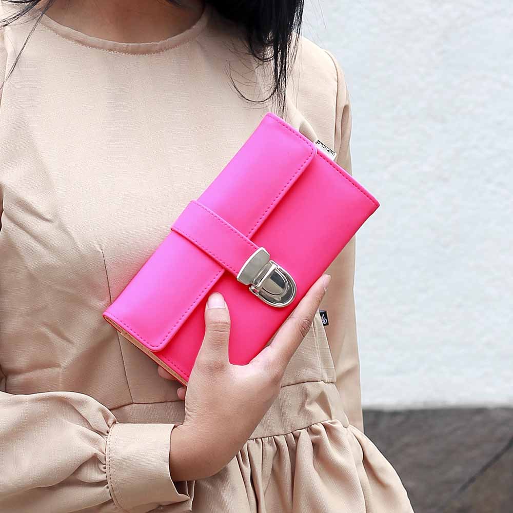 Dompet Wanita Spon Prada Pink | Dompet Panjang Wanita Elegan Kekinian | Dompet Wanita Daily
