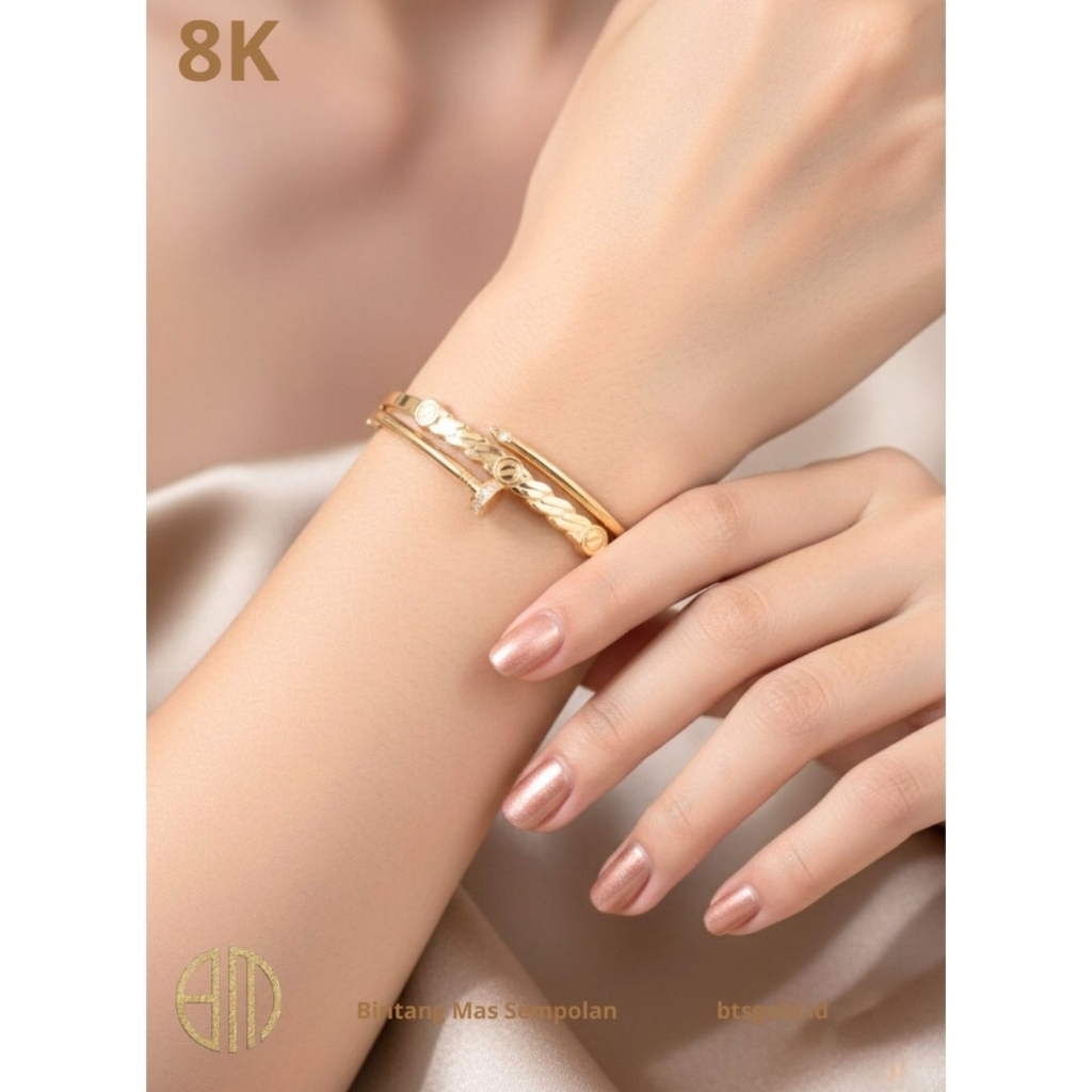 Gelang Emas Bangle Paku Permata | 8K