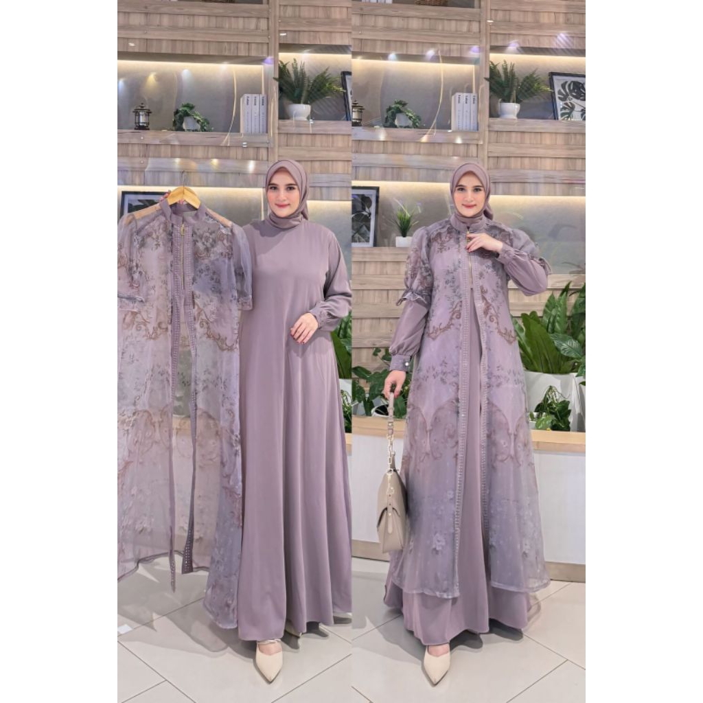 QiQi colection gamis motif terbaru organza Payet tabur pakaian wanita terlaril2025 gamis motif pesta