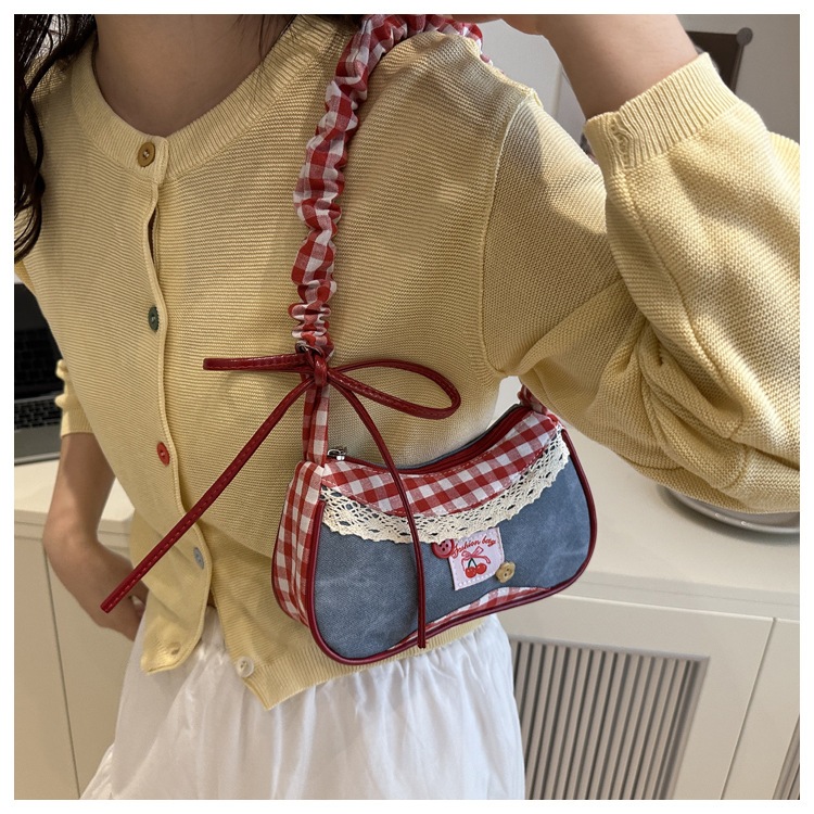 BAGIA BAGS Tas Selempang Wanita Kecil Gaya Manis Vintage-Tas Selempang / Tas Bahu Wanita Kain Kotak-