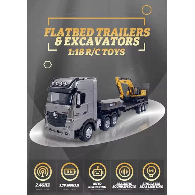 Huina 1501 1502 RC Trailer Truck Simulation Engineering Flatbed Rc Car Excavator Truck 9CH 2.4G 1/18