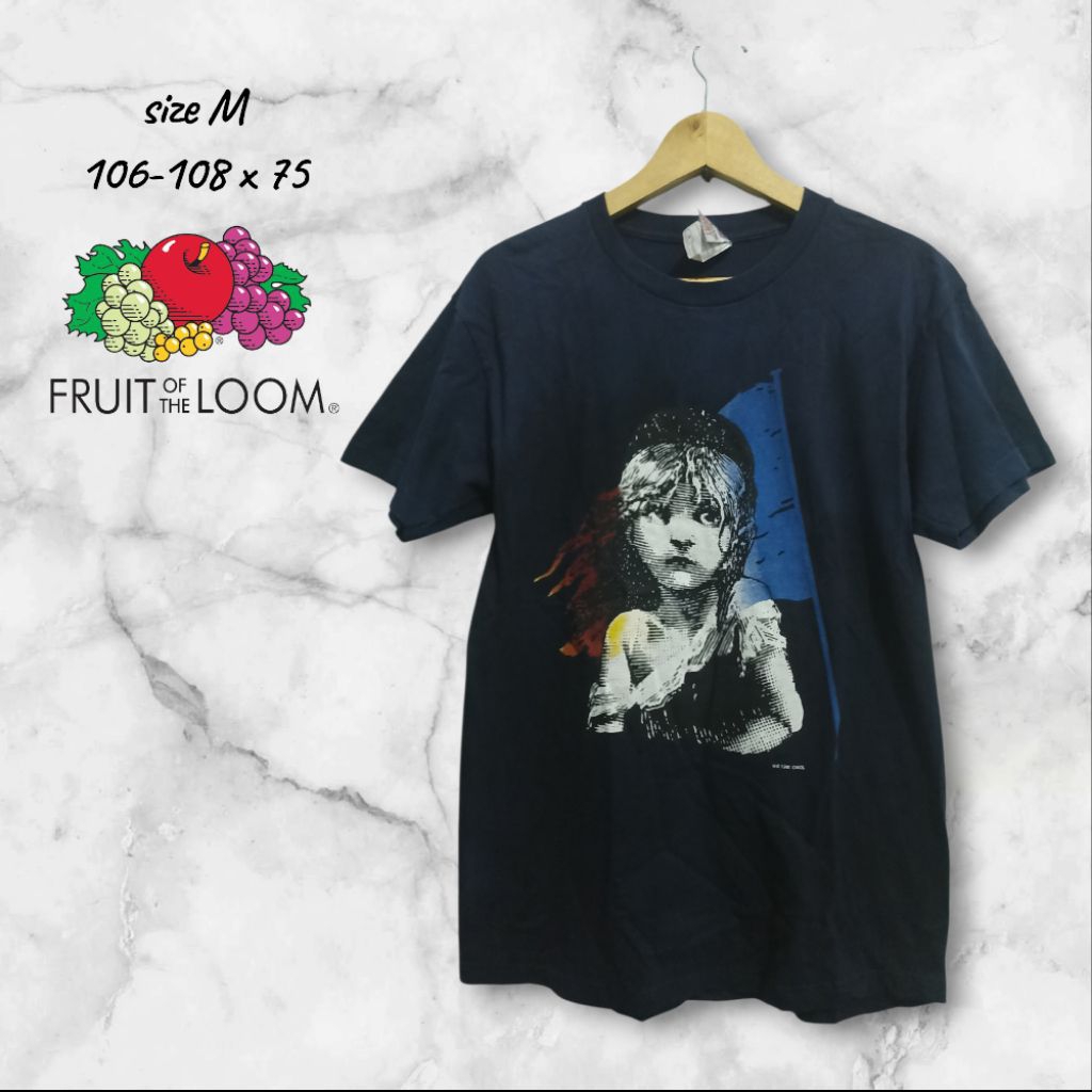 preloved kaos t-shirt FOL fruit of the loom vintage navy sz M