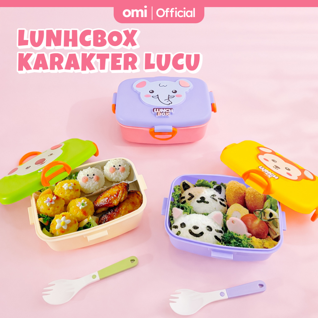 Omi - Maola Kotak Bekal / Lunch Box / 600 mL Tempat Makan dengan Sendok, Anti Tercampur dan Tumpah C