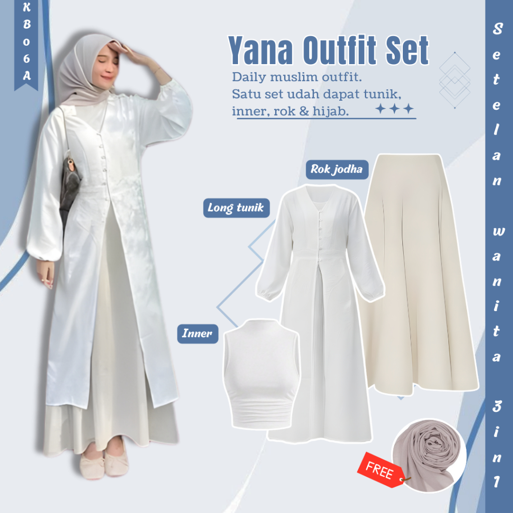 OOTD One Set Hijab Daily Outfit Wanita Long Tunik Rok Jodha Celana Kulot Inner KB37A