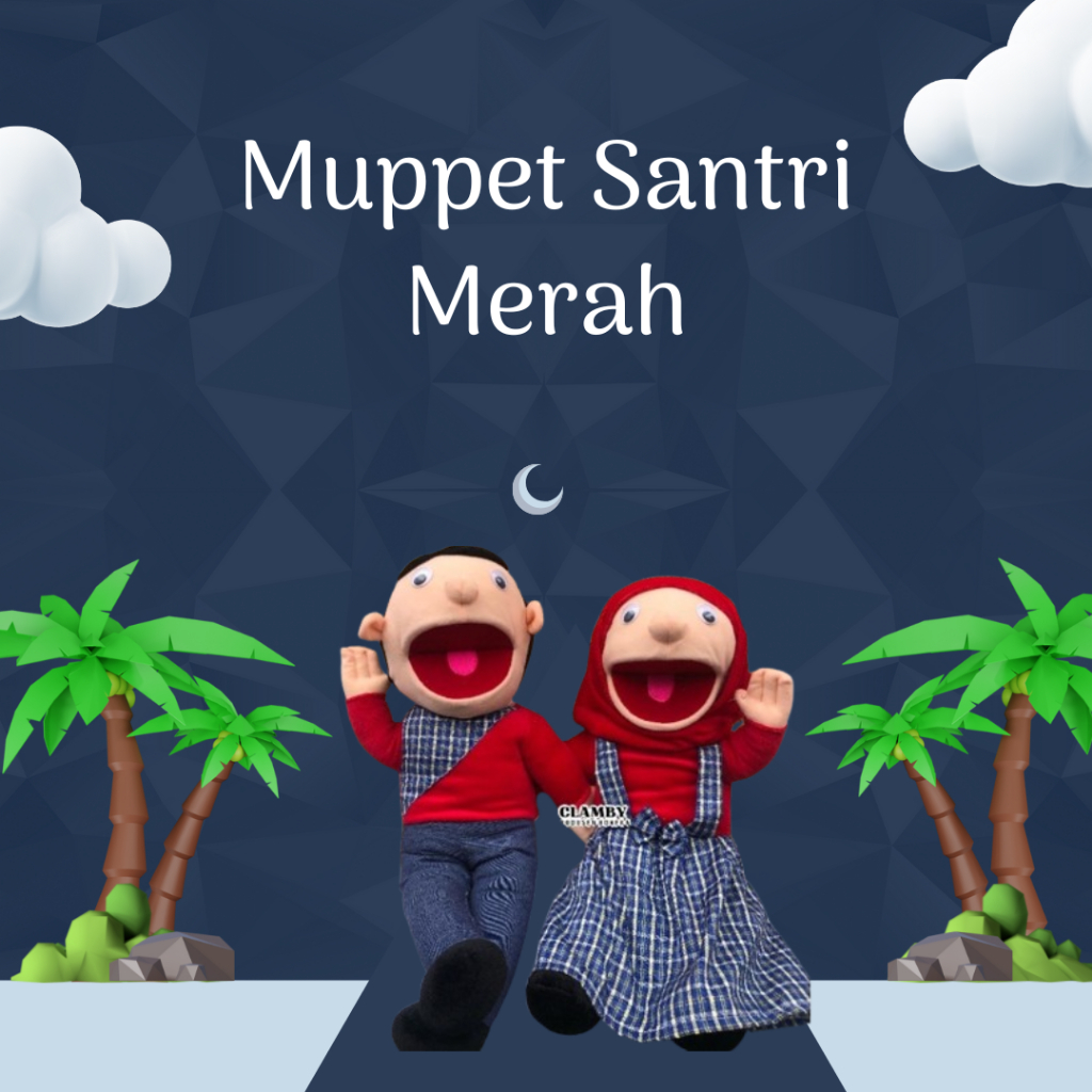 Boneka Muppet Santri Merah Cewek Cowok Ukuran Jumbo 75cm| Boneka Cablak Dongeng Mainan Edukasi