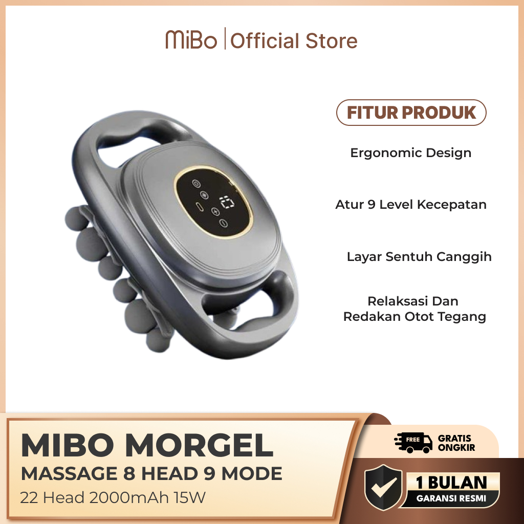 Mibo Morgel Alat Pijat Elektrik Massage Gun 9 Mode 22 Head 2000mAh 15W
