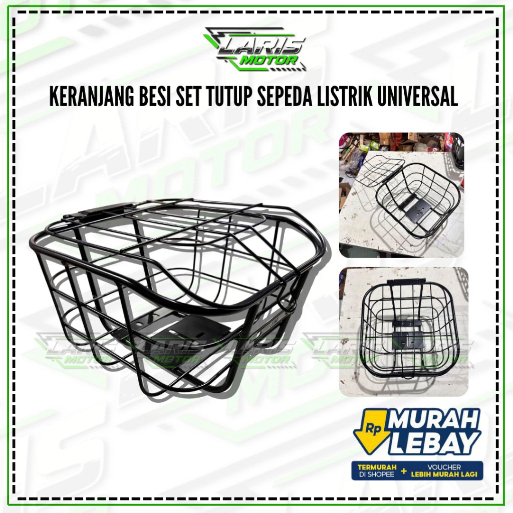Keranjang Besi Sepeda Listrik Universal Set Tutup Depan Kuat Tebal Anti Goyang
