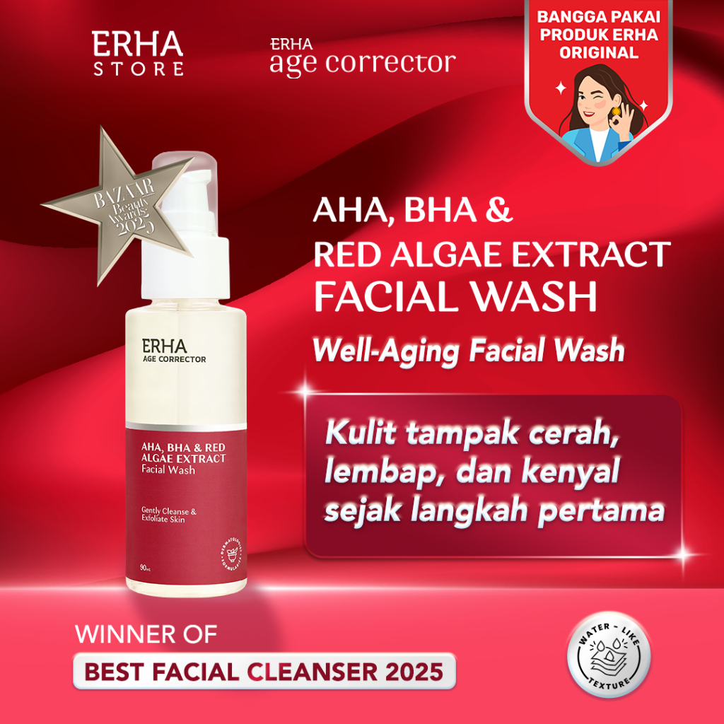 ERHA Age Corrector Facial Wash 90ml AHA, BHA & Red Algae Extract - Sabun Cuci Muka Anti Aging Awet M