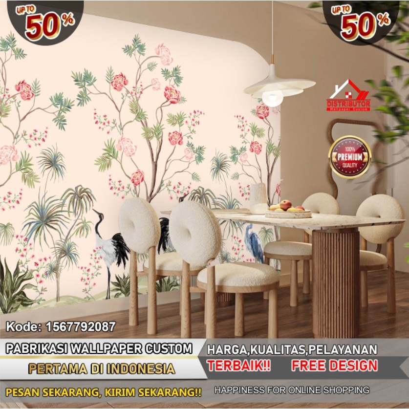 Wallpaper Custom Tema Chinoiserie | Wallpaper Custom | Wallpaper Ruang Makan | Wallpaper Dinding