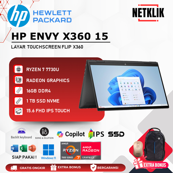 Laptop HP ENVY X360 15 Ryzen 7 7730U 16GB 1TB SSD IPS Touchscreen WIN11 Nightfall Black