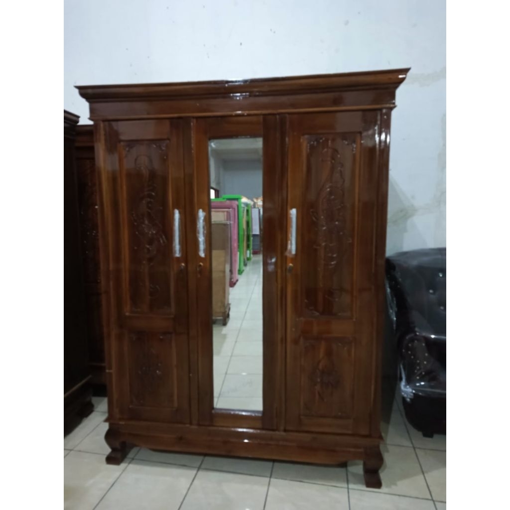 LEMARI KAYU JATI 2 PINTU LEMARI 3 PINTU JATI KACA CERMIN