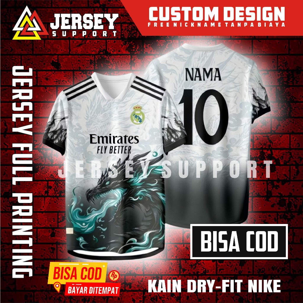 JUAL JERSEY REAL MADRID MOTIF NAGA FULL PRINTING FREE CUSTOM NAMA BAHAN PREMIUM