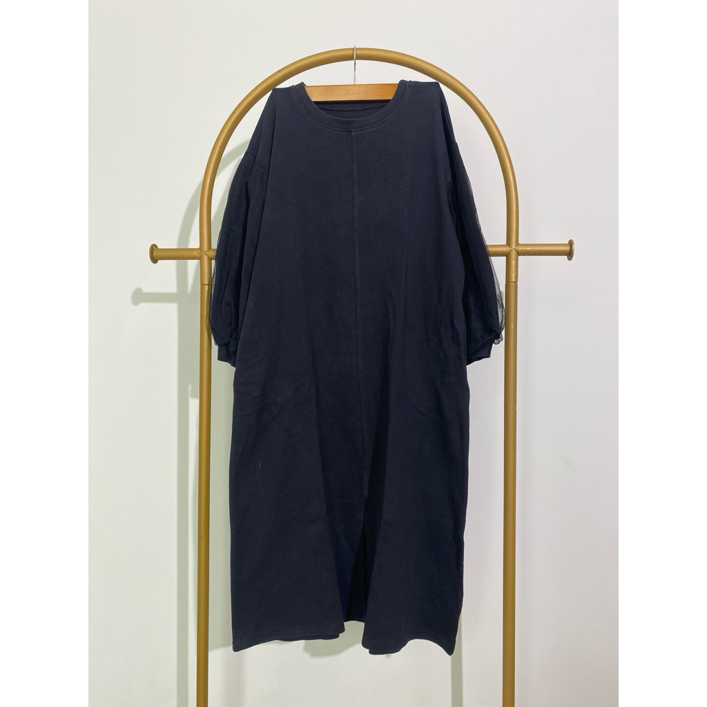 Preloved Dress Blouse Tunik Lengan Panjang Korean Style Kekinian Lengan Balon Hijab Gamis Black Hita