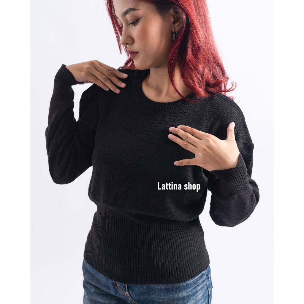 Lattina Shop Gemma Sweater Rajut Wanita Motif Polos Basic Model Ban Bawah Knitwear Atasan Top Baju T