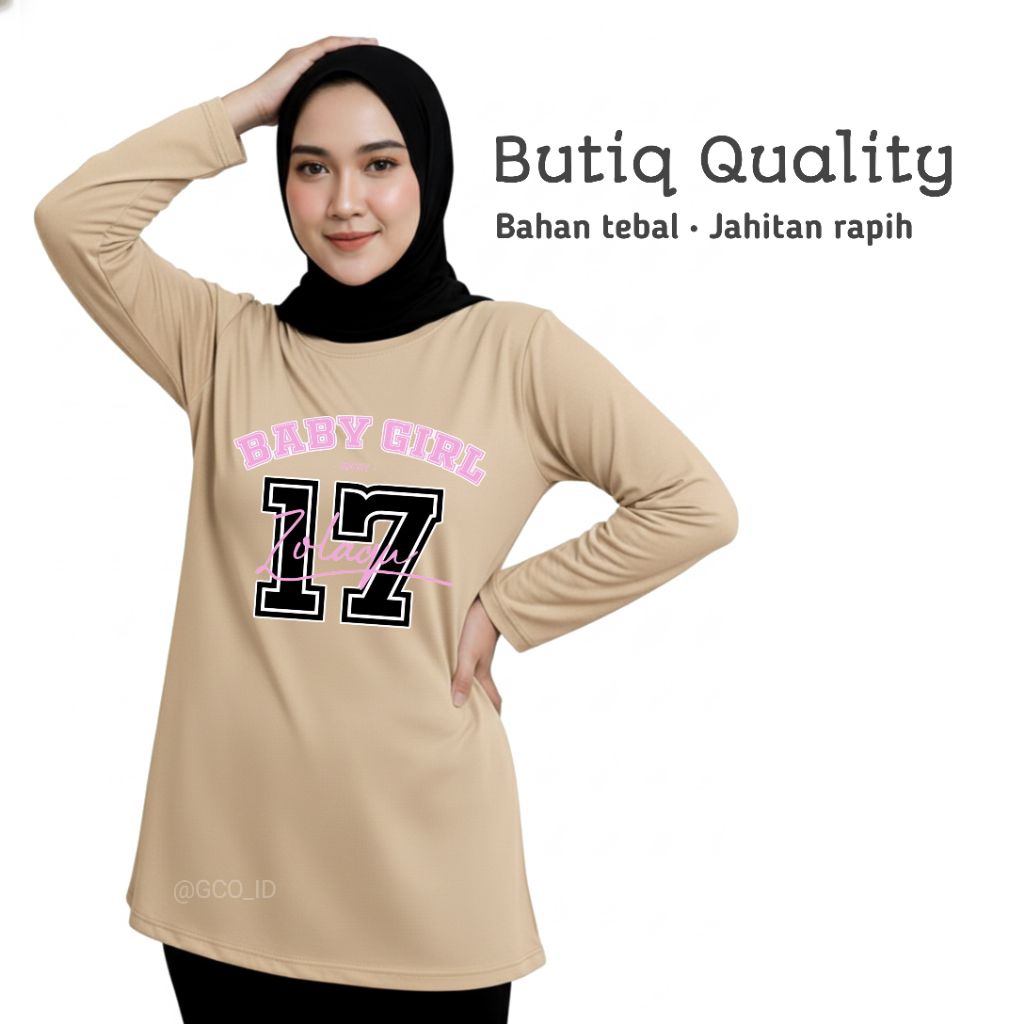Semitunik Zolaqu Original Wanita Terbaru 2026 Motif Ekslusif | Kaos T-shirt  ZLQ Cream Lengan Panjan