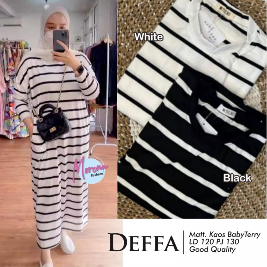DEFFA GAMIS JUMBO MOTIF SALUR BAHAN KAOS BABYTERRY LD 120 FIT XXL