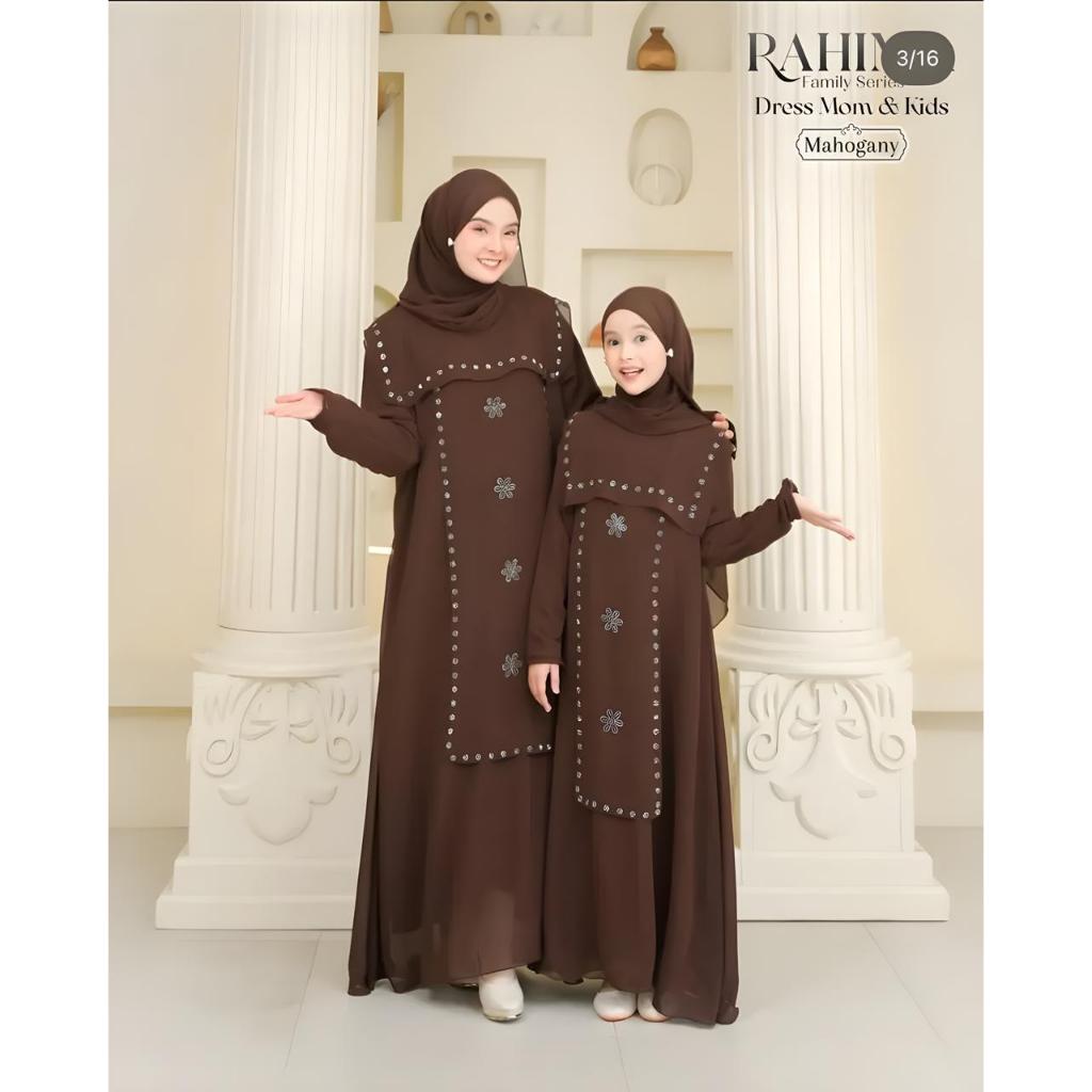 RAHIMA DRESS COUPLE Gamis Lebaran Couple Ibu Anak Motif Swarovki Bahan Ceruty Babydoll