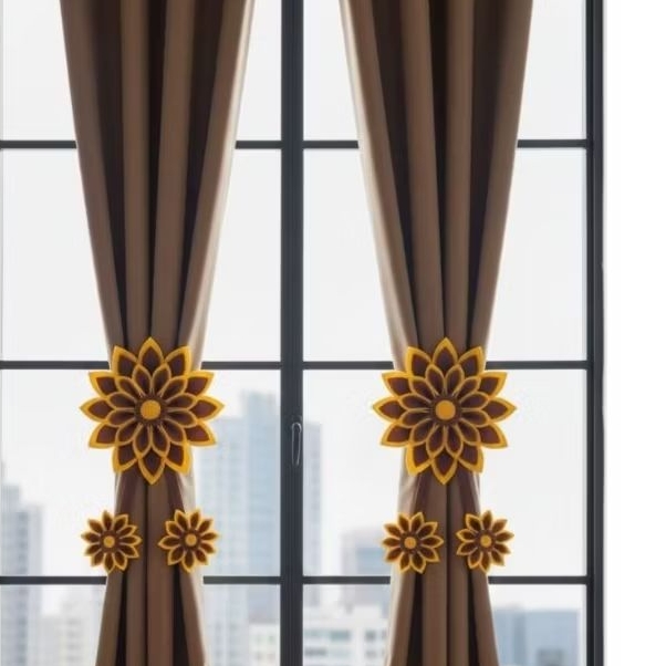 Tali Pengikat Gorden Bunga Matahari Flanel Aesthetic Dekorasi Pengikat Gorden Modern Mewah Dan Elega