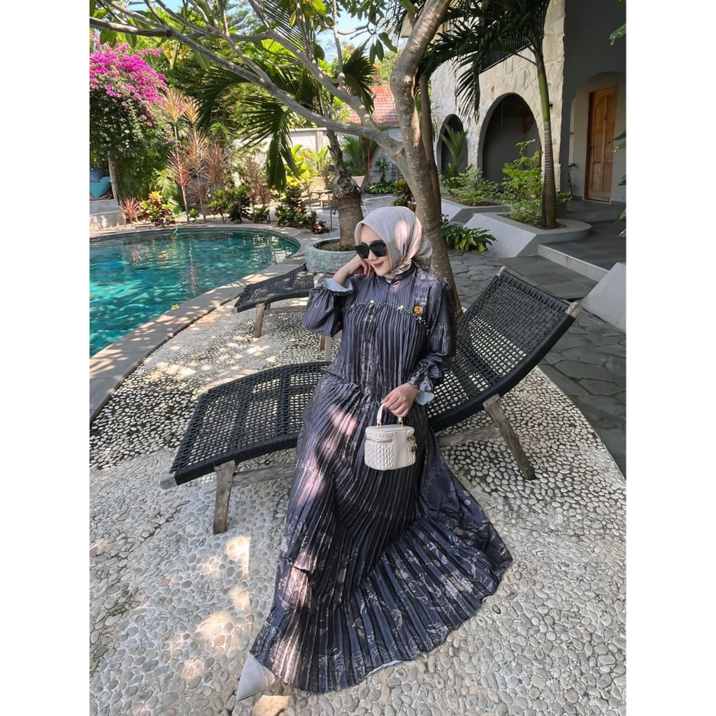 Maryam Signature Series Gamis Plisket Bahan Armany Arabian Silk Mewah Elegant Original Premium Dress