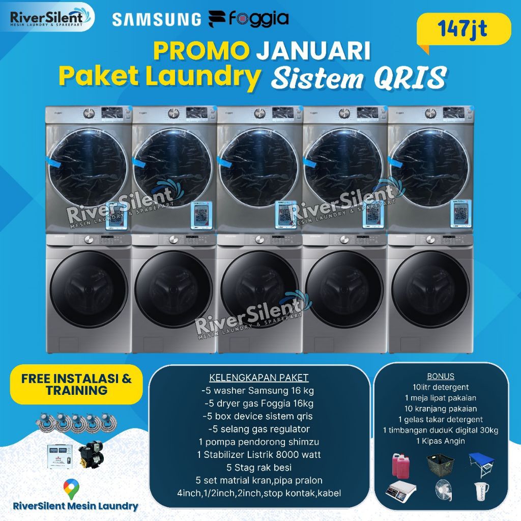 paket usaha laundry self service 147 juta | mesin laundry qris foggia