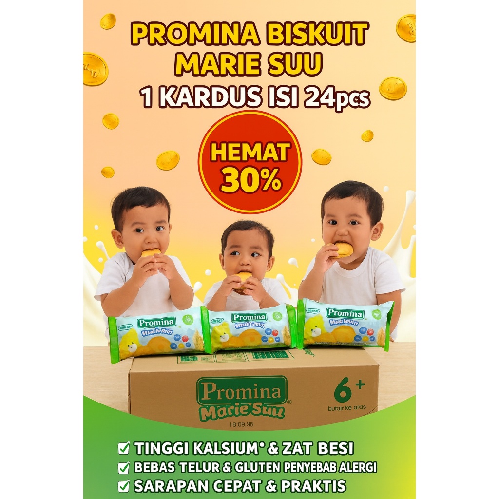 1KARTON Promina Biskuit Marie Susu - Tinggi Susu, Rendah Gula, Gizi Lengkap Harga GROSIR Lebih murah