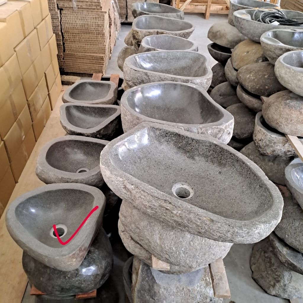 wastafel batu kali 35 cm free packing kayu