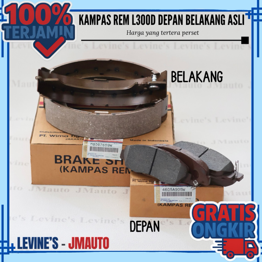 Kampas rem L300 Diesel original Depan Belakang / Brake pad L300 4605A905W / Brake shoe L300 MB587659