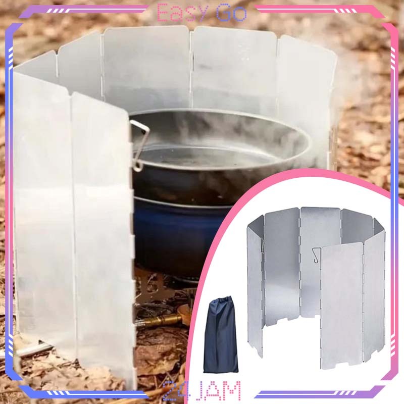 Isi 8pcs Penghalang Angin Kompor Camping Portable Plat Penahan Angin Kompor Camping Windshield Kompo